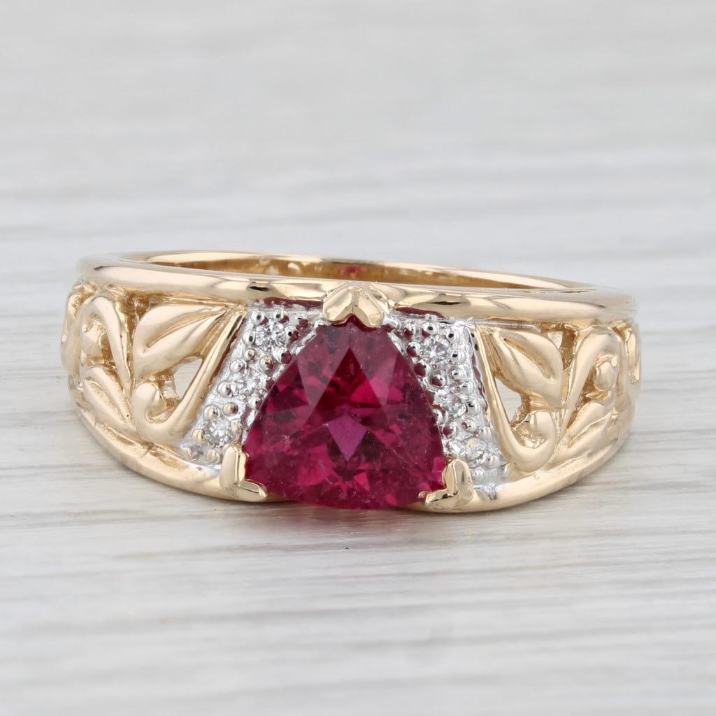 2,02ctw Rubellit Turmalin Diamant Ring 14k Gelbgold Größe 10 Floral Band im Zustand „Gut“ im Angebot in McLeansville, NC