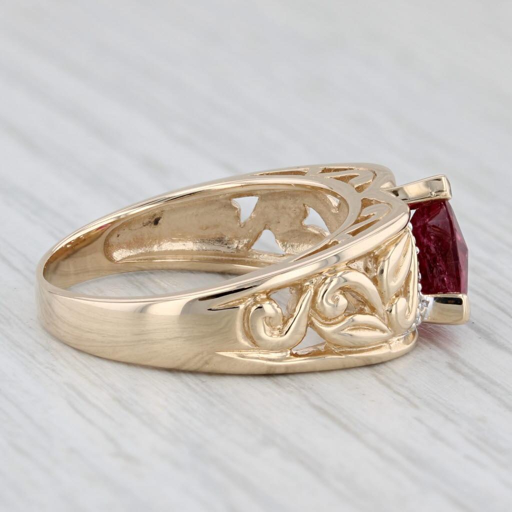 2,02ctw Rubellit Turmalin Diamant Ring 14k Gelbgold Größe 10 Floral Band für Damen oder Herren im Angebot