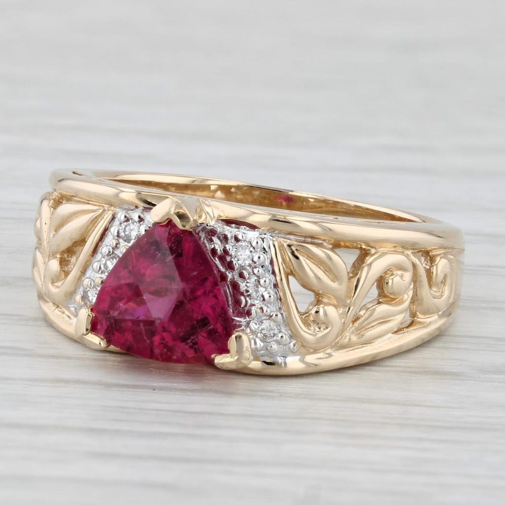 2,02ctw Rubellit Turmalin Diamant Ring 14k Gelbgold Größe 10 Floral Band im Angebot 1