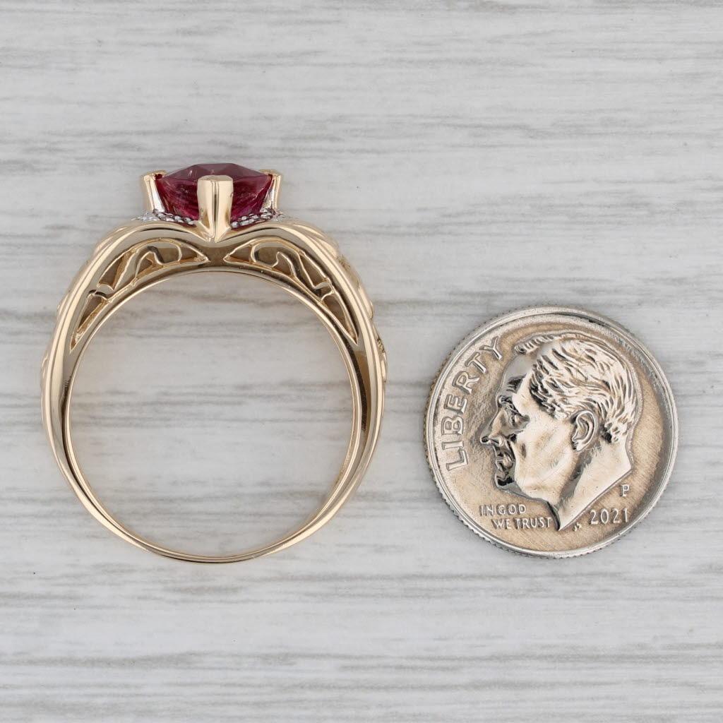 2,02ctw Rubellit Turmalin Diamant Ring 14k Gelbgold Größe 10 Floral Band im Angebot 2