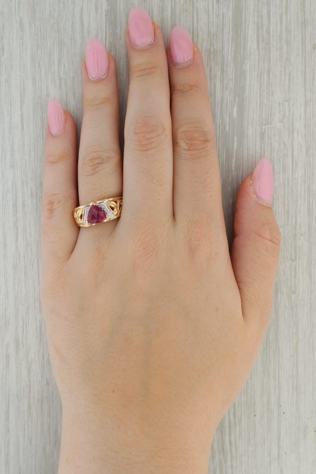 2,02ctw Rubellit Turmalin Diamant Ring 14k Gelbgold Größe 10 Floral Band im Angebot 4