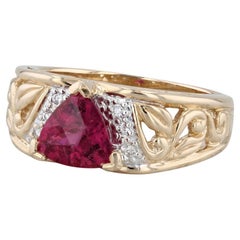 2,02ctw Rubellit Turmalin Diamant Ring 14k Gelbgold Größe 10 Floral Band