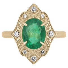 AAA+ real 2.02tcw Emerald-Oval Cut & Diamond Accent Vintage 18K Gold Ring Gift