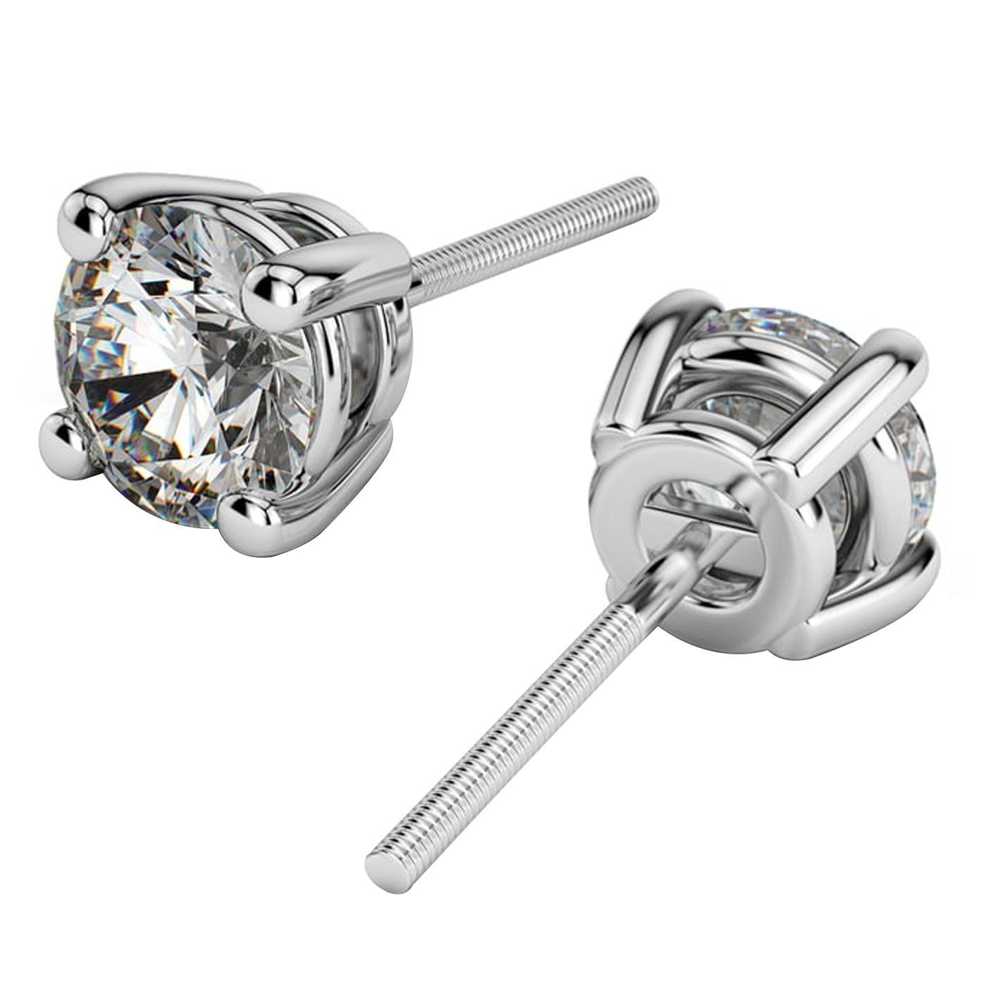 Taille ronde 2.03 Carat 4 Prong Diamond Round Basket Setting Stud Earrings en vente