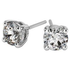 Vintage 2.03 Carat 4 Prong Round Diamond Basket Setting Stud Earrings