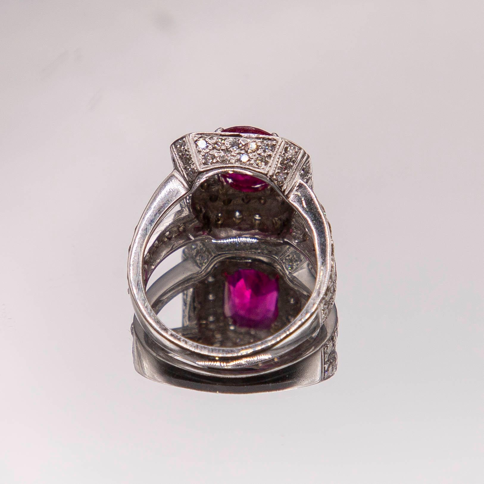 Women's 2.03ct. Oval Burma Ruby AGL Certified Fine Red/ 2.85cts. E Color Diamonds  For Sale