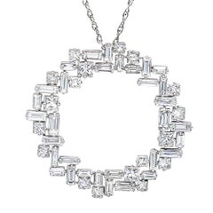 2.03 Carat Baguette 1.39 Carat Princess Cut Diamond  Circle Pendant Necklace