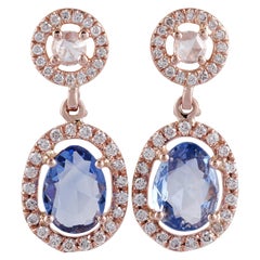 2.03 Carat Blue Sapphire and Diamond Earring Studded in 18 Karat Rose Gold