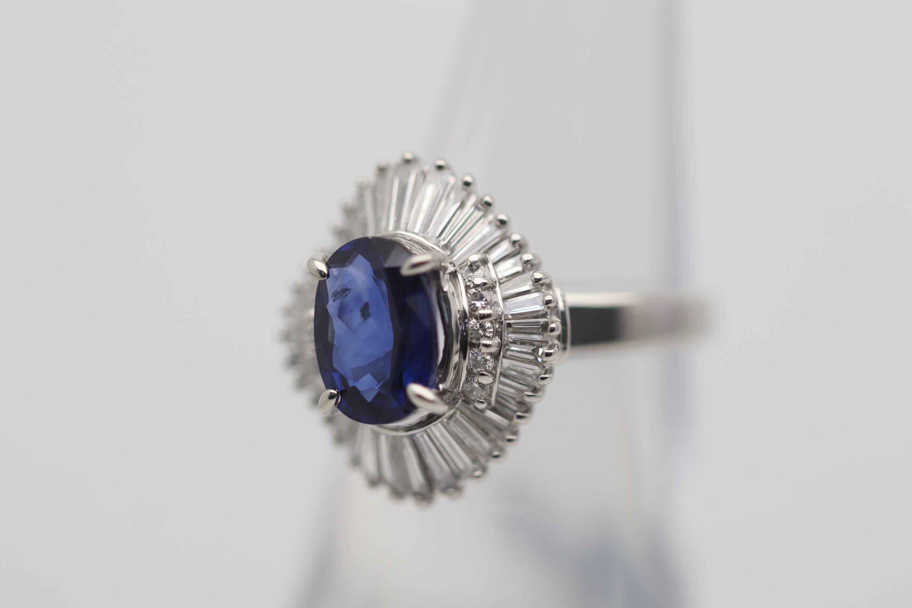 2.03 Carat Blue Sapphire Diamond Platinum Ballerina Ring In New Condition For Sale In Beverly Hills, CA