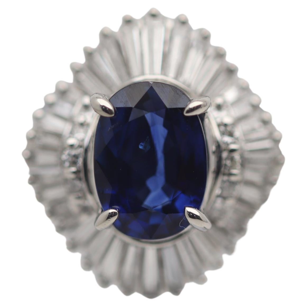 2.03 Carat Blue Sapphire Diamond Platinum Ballerina Ring For Sale