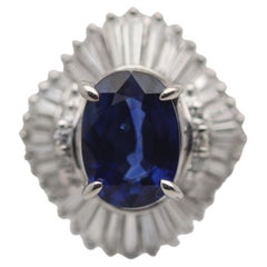 2.03 Carat Blue Sapphire Diamond Platinum Ballerina Ring