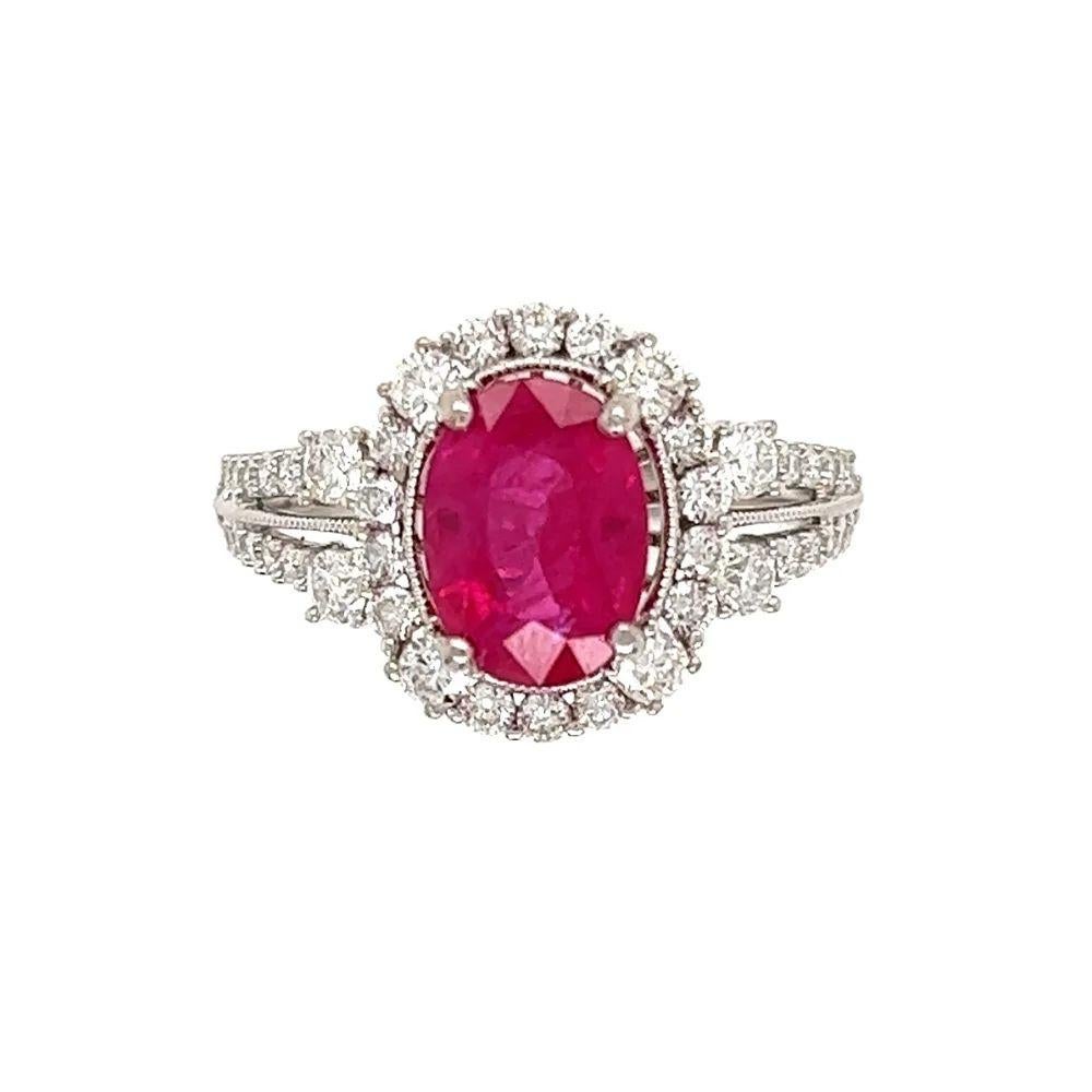 Mixed Cut 2.03 Carat Burma GIA Ruby and Diamond Vintage Platinum Ring Estate Fine Jewelry For Sale
