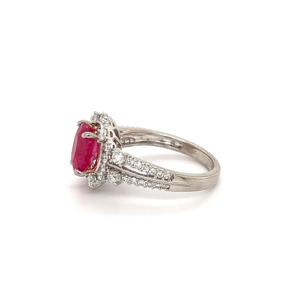 Women's 2.03 Carat Burma GIA Ruby and Diamond Vintage Platinum Ring Estate Fine Jewelry For Sale