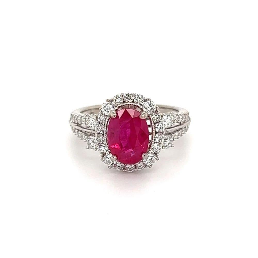 2.03 Carat Burma GIA Ruby and Diamond Vintage Platinum Ring Estate Fine Jewelry For Sale 1