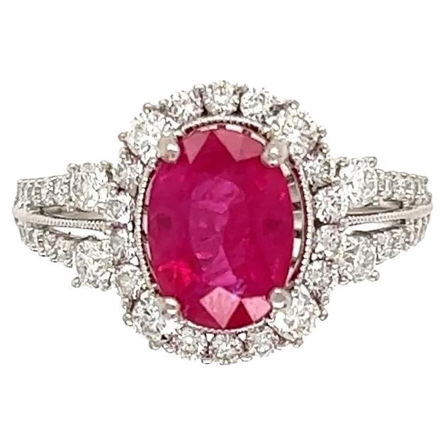 2.03 Carat Burma GIA Ruby and Diamond Vintage Platinum Ring Estate Fine Jewelry For Sale