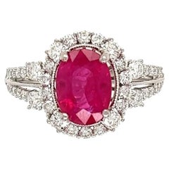 2.03 Carat Burma GIA Ruby and Diamond Vintage Platinum Ring Estate Fine Jewelry