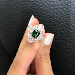 2.03 Carat Cushion Green Garnet and Diamond Cocktail Ring