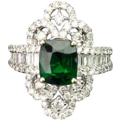 2.03 Carat Cushion Green Garnet and Diamond Cocktail Ring