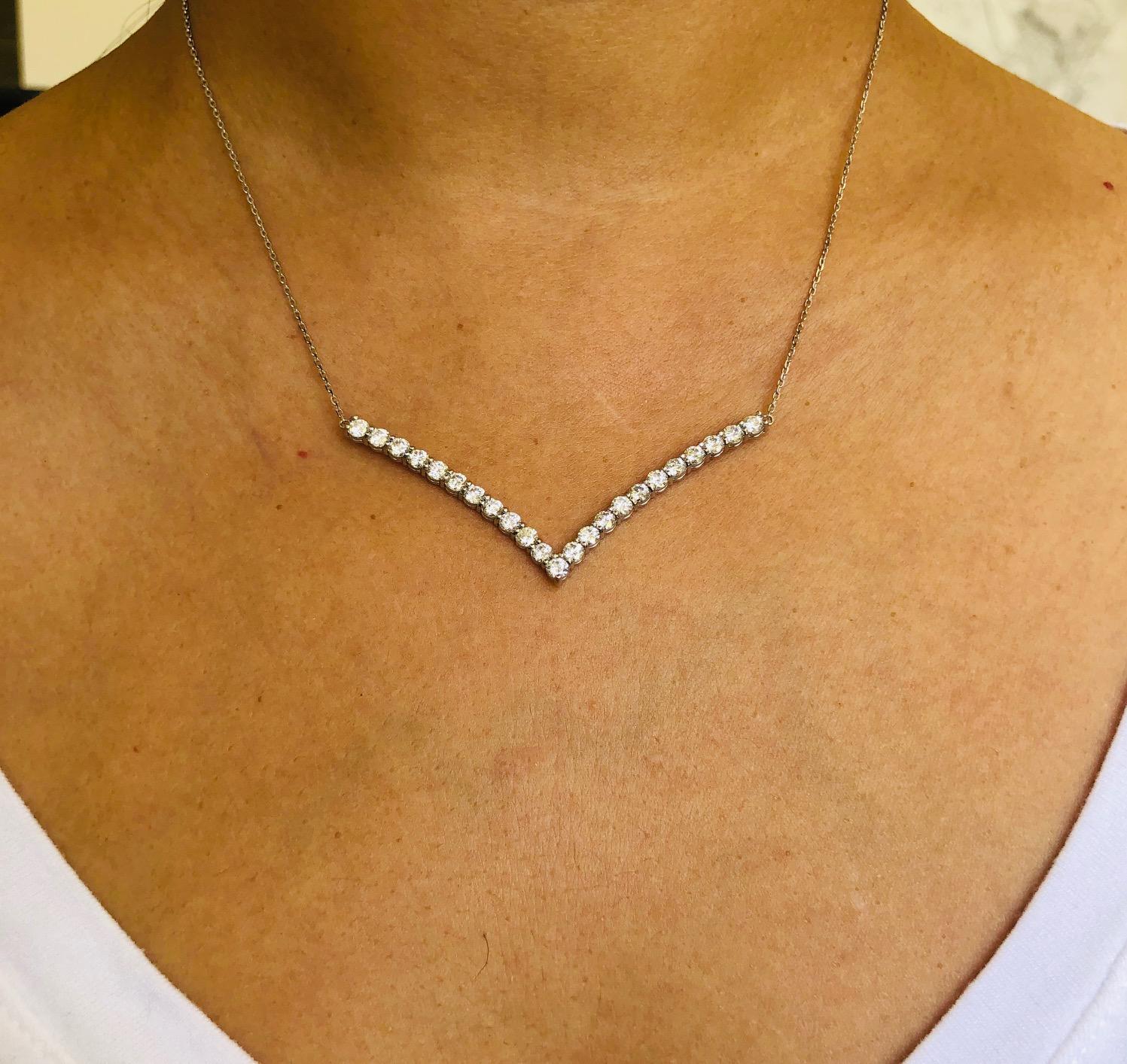 Women's 2.03 Carat Diamond Chain Necklace 14 Karat White Gold