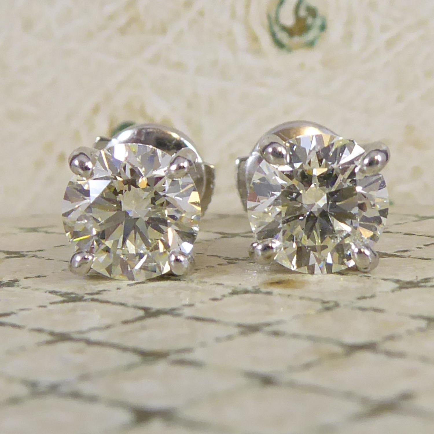 2.03 Carat Diamond Solitaire Earrings, Platinum In New Condition In Yorkshire, West Yorkshire