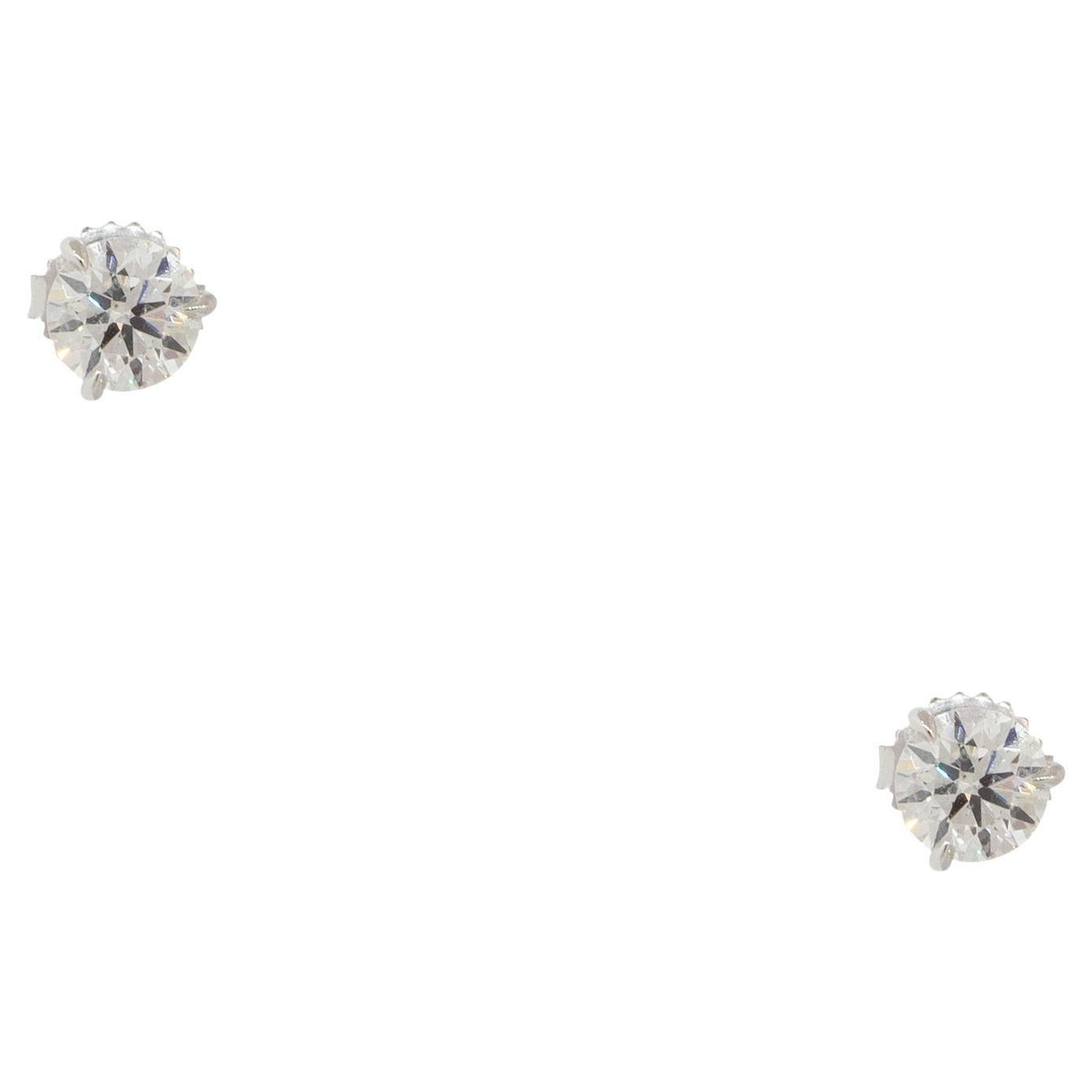 2.03 Carat Diamond Stud Earrings 14 Karat In Stock