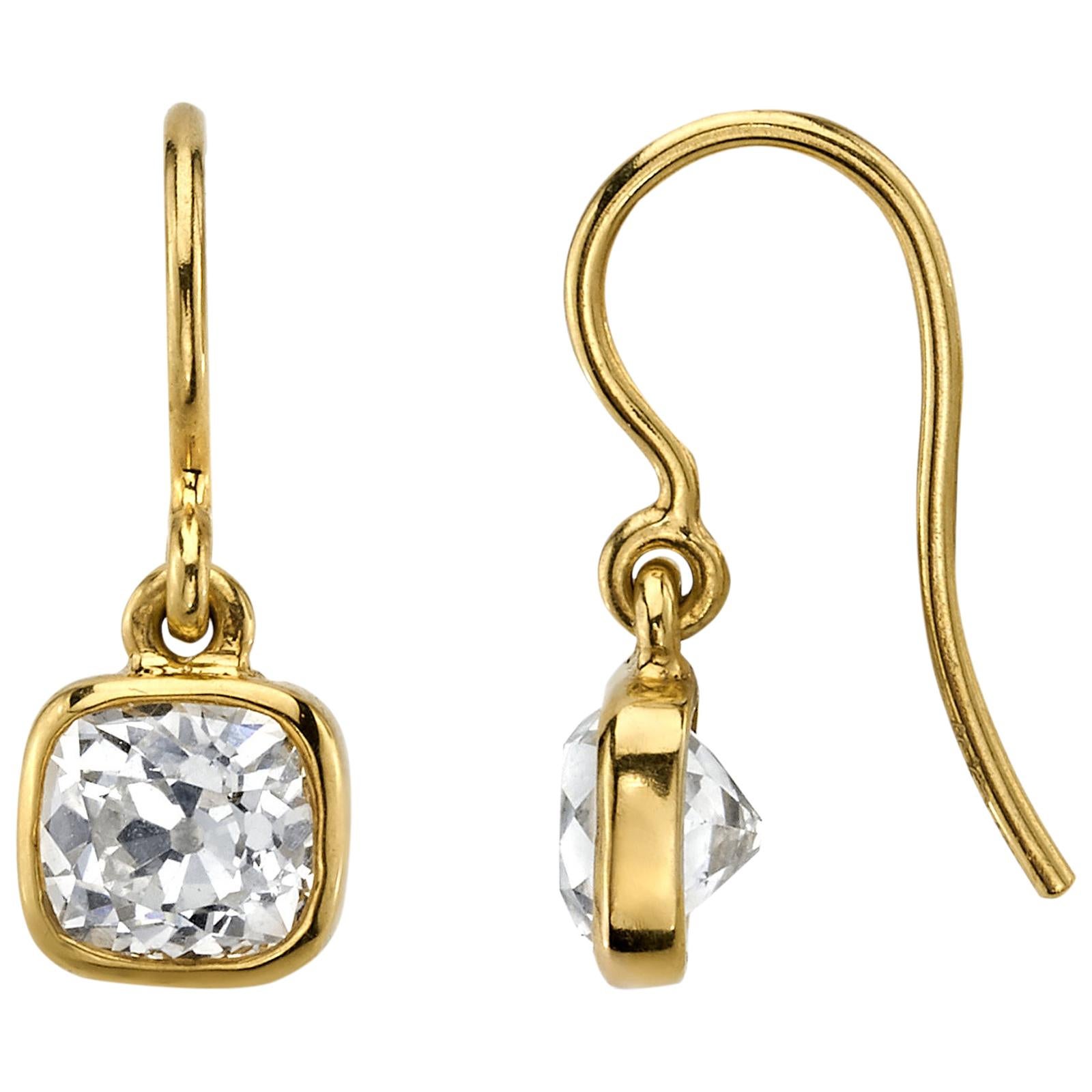Cushion Cut Diamond Gold Double Drop Earrings at 1stDibs