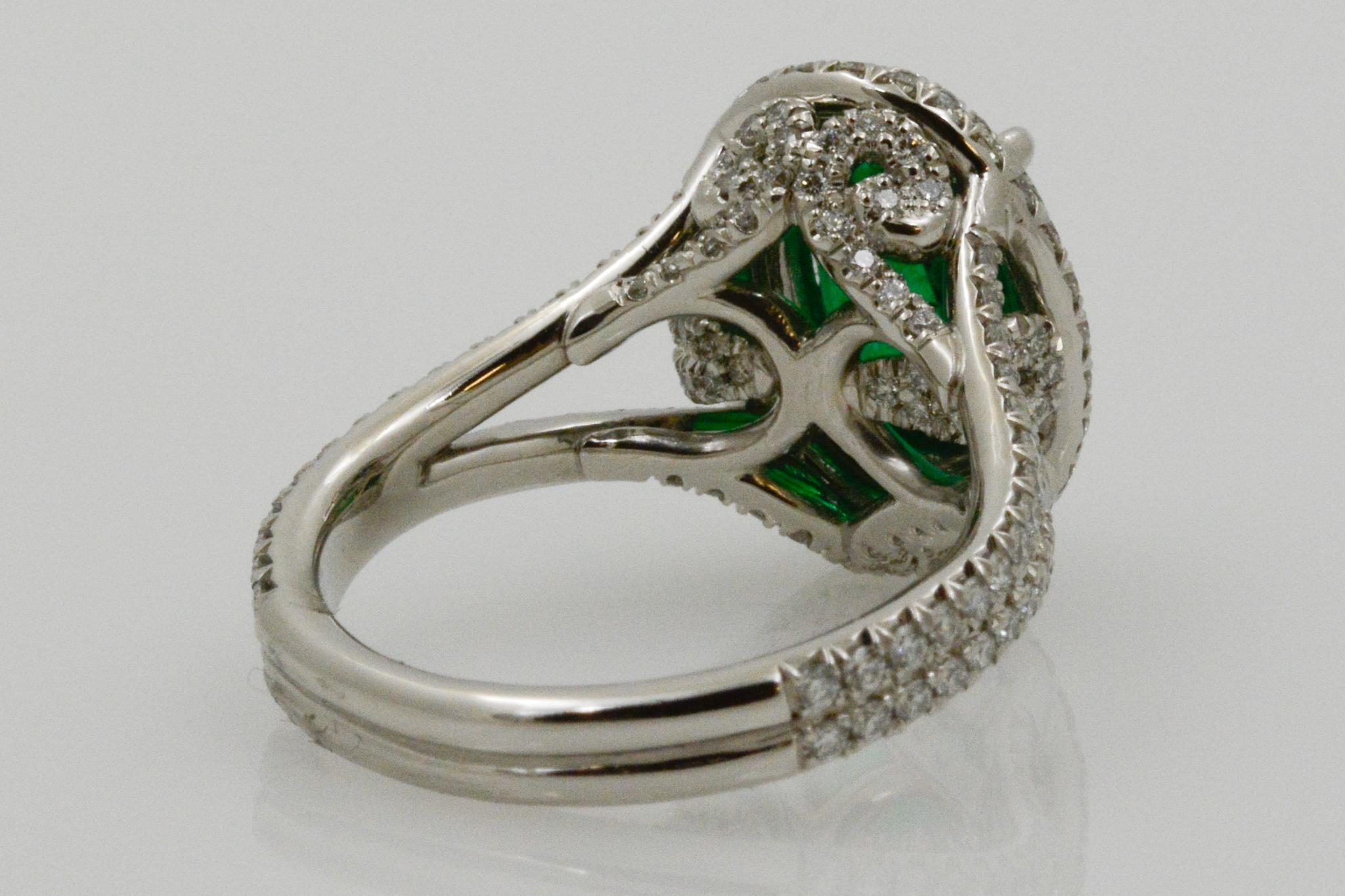 2.03 Carat Emerald and Diamond Halo Platinum Ring 2