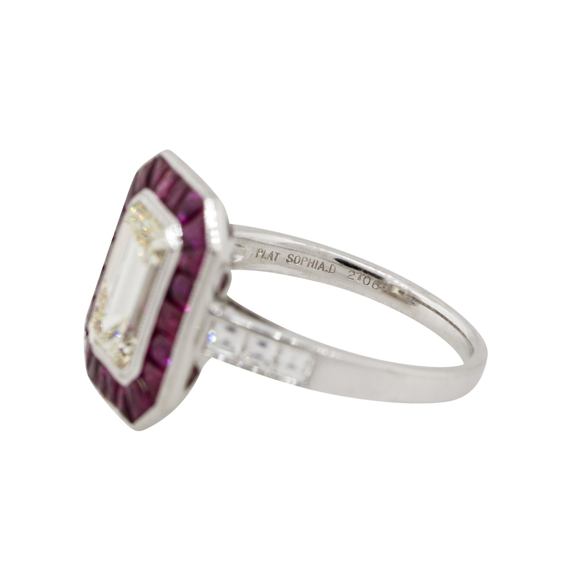 2.03 Carat Emerald Cut Diamond Center Ring with Rubies Platinum in Stock 1