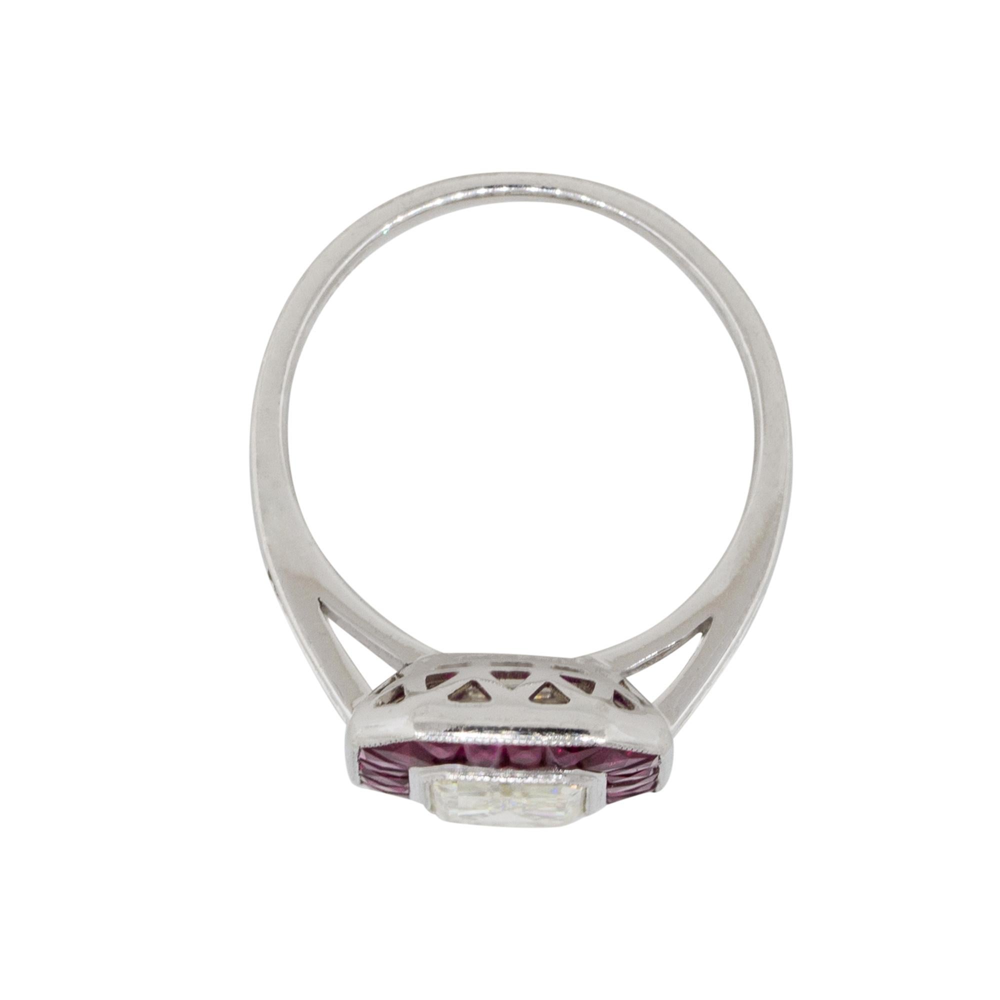 2.03 Carat Emerald Cut Diamond Center Ring with Rubies Platinum in Stock 2