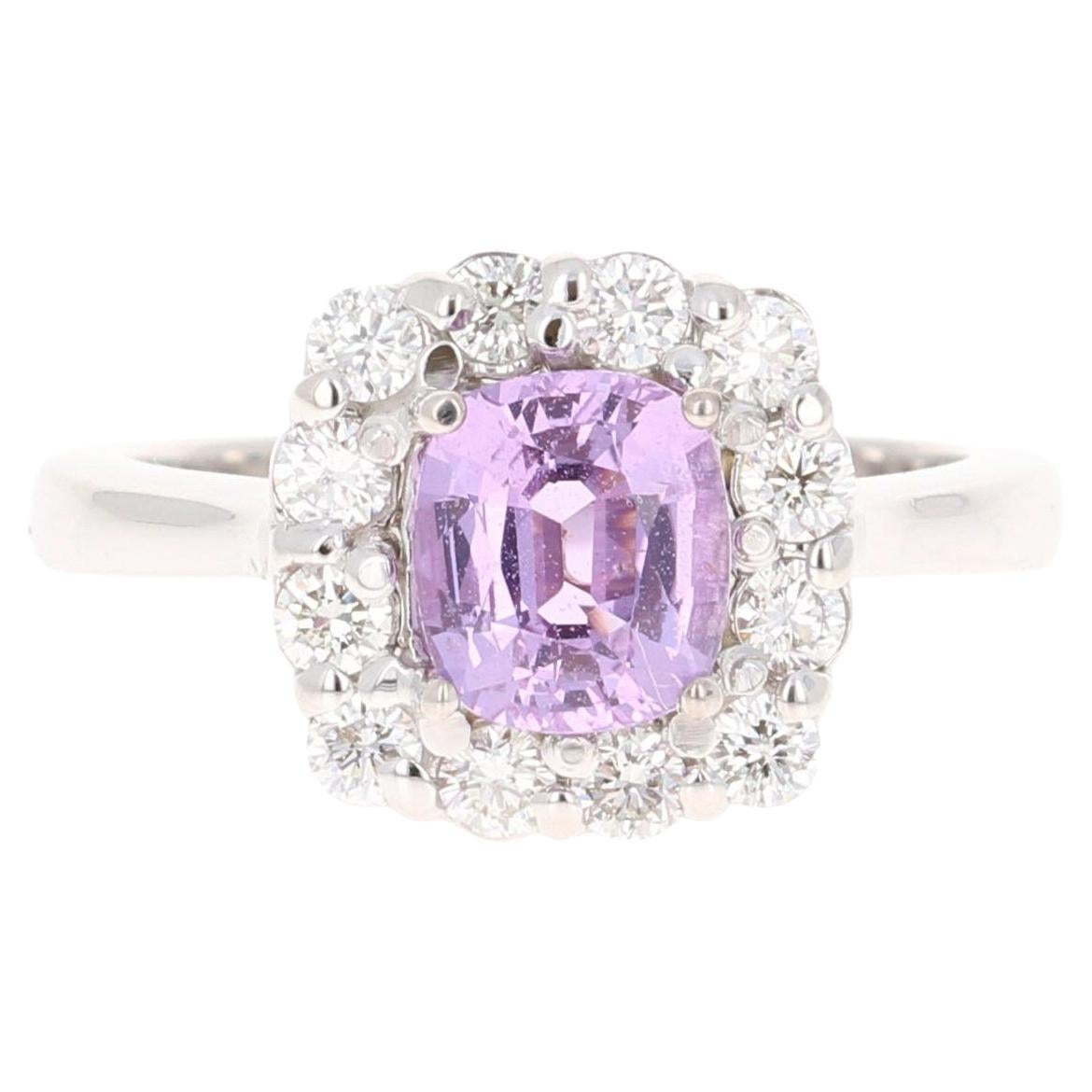 2.03 Carat GIA Certified No Heat Pink Sapphire Diamond Ring 14 Karat White Gold For Sale