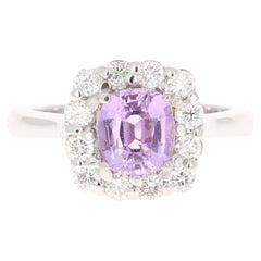 2.03 Carat GIA Certified No Heat Pink Sapphire Diamond Ring 14 Karat White Gold
