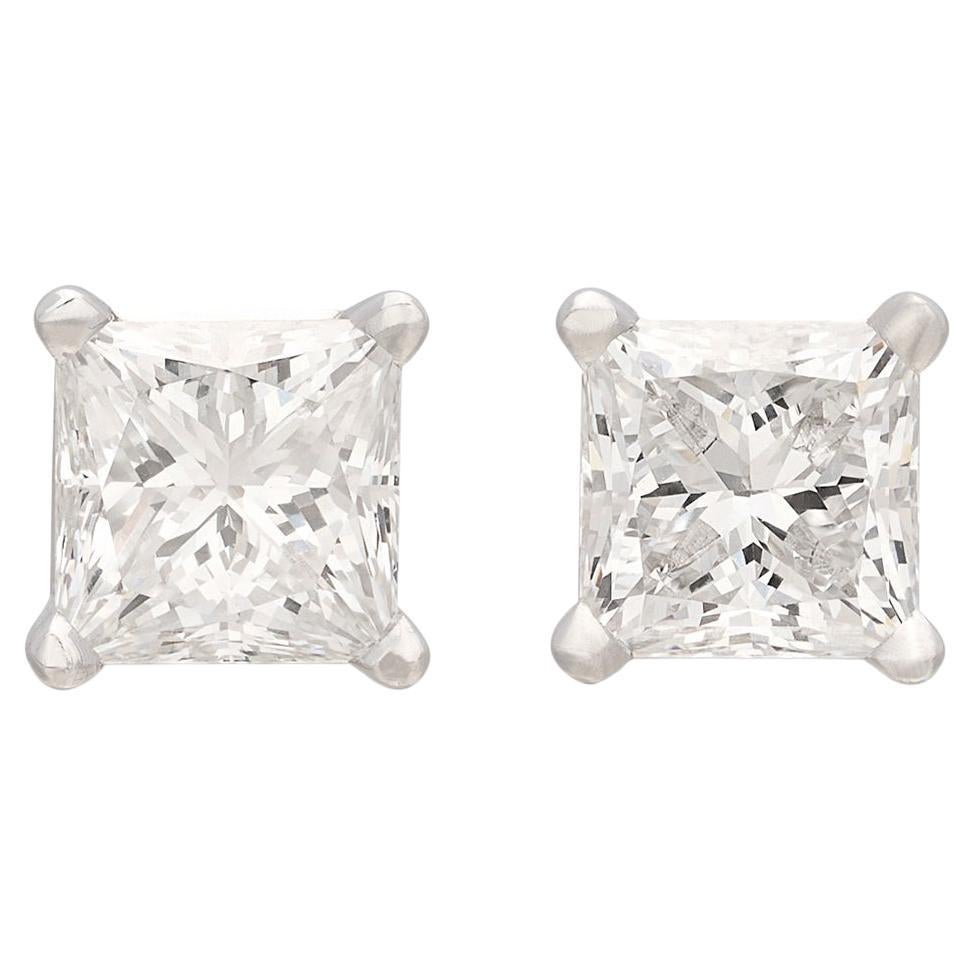 2.03 carat GIA Princess Cut Diamond Stud Earrings For Sale