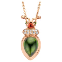 2.03Ct Green Tourmaline And Garnet 18K Rose Gold Diamond Pendant Necklace
