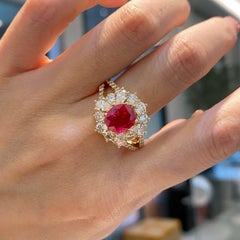 2.03 Carat GRS Certified Unheated “Pigeon’s Blood” Ruby Diamond Ring
