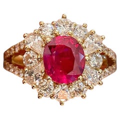 2.03 Carat GRS Certified Unheated “Pigeon’s Blood” Ruby Diamond Ring