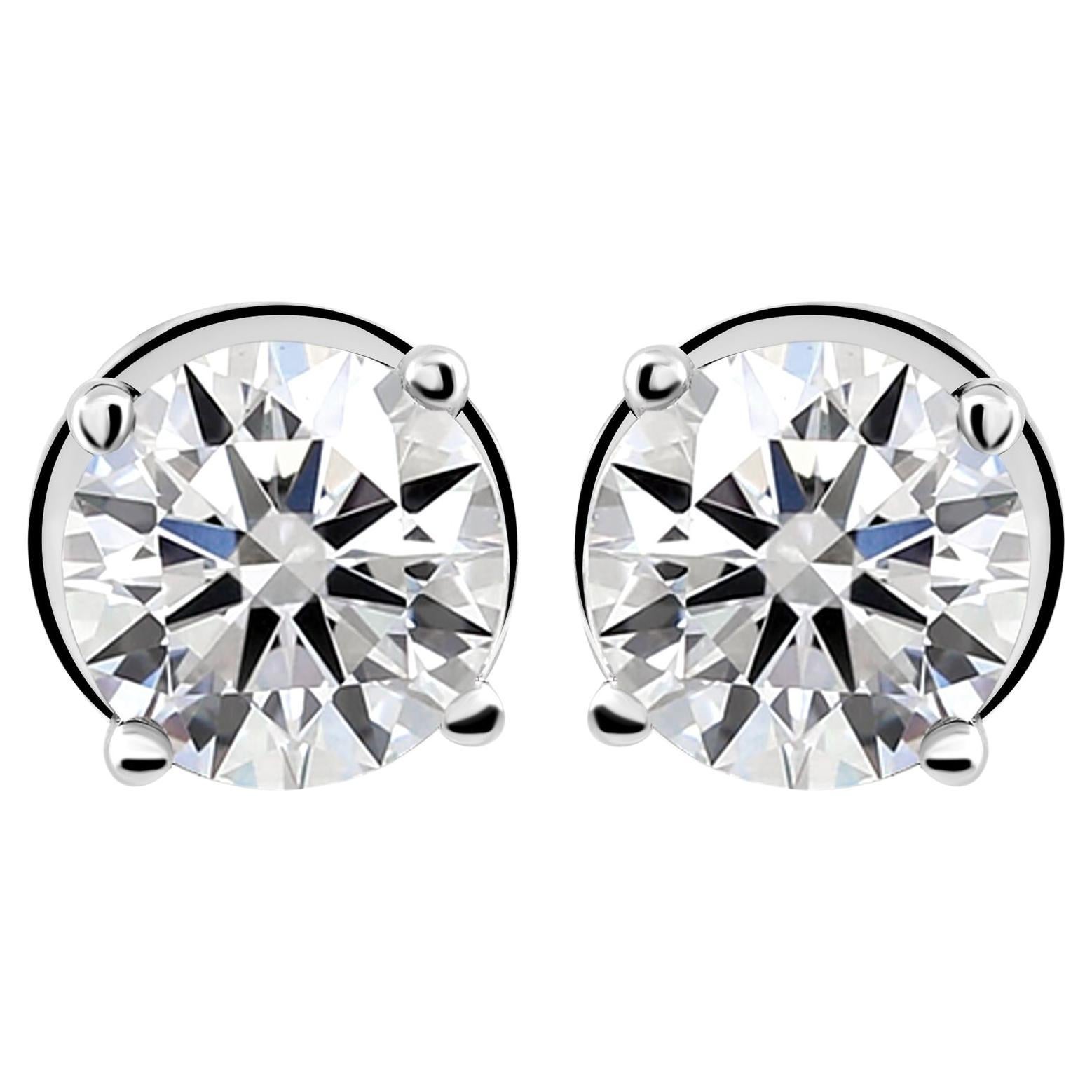 2.03 Carat HRD Certified Round Diamond Solitaire Stud Earrings 14k White Gold For Sale