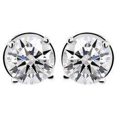 2.03 Carat HRD Certified Round Diamond Solitaire Stud Earrings 18k White Gold
