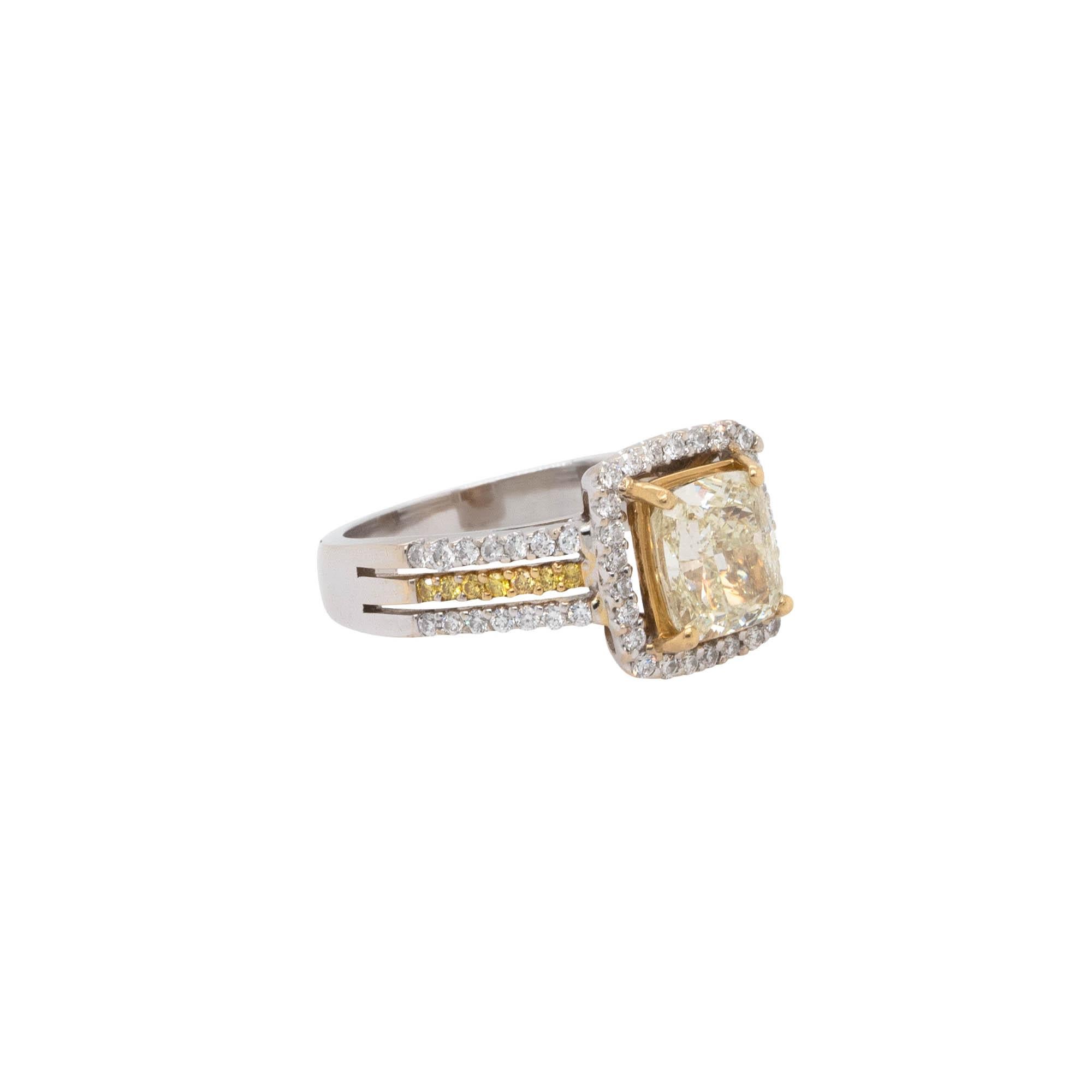 2.03 Carat Natural Cushion Cut Fancy Yellow Wide Ring In New Condition For Sale In Boca Raton, FL