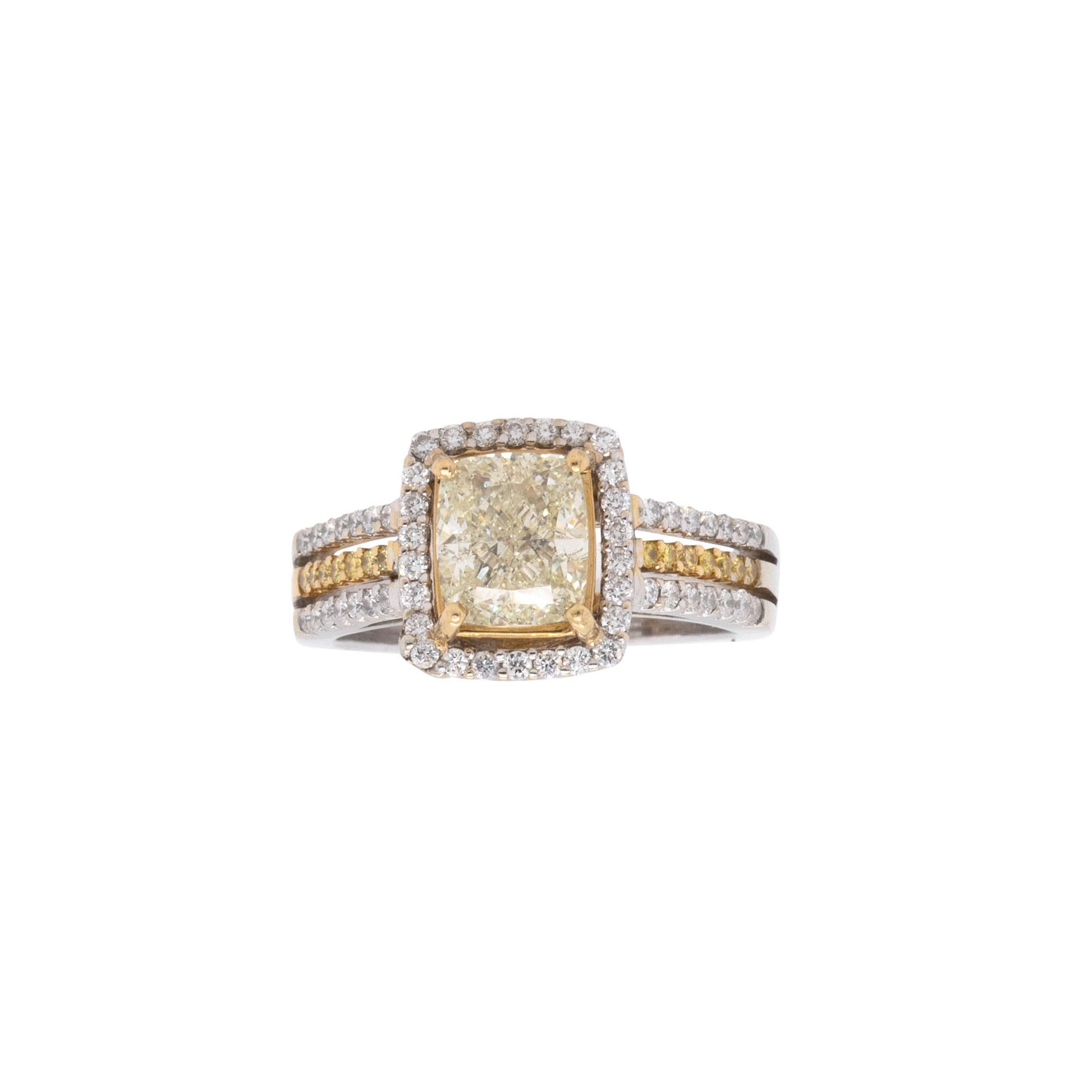 2,03 Karat Natürlicher Cushion-Schliff Fancy Yellow Wide Ring Damen