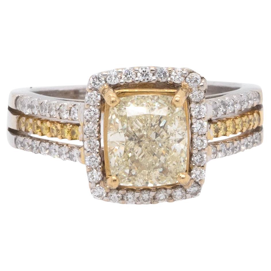 2.03 Carat Natural Cushion Cut Fancy Yellow Wide Ring For Sale