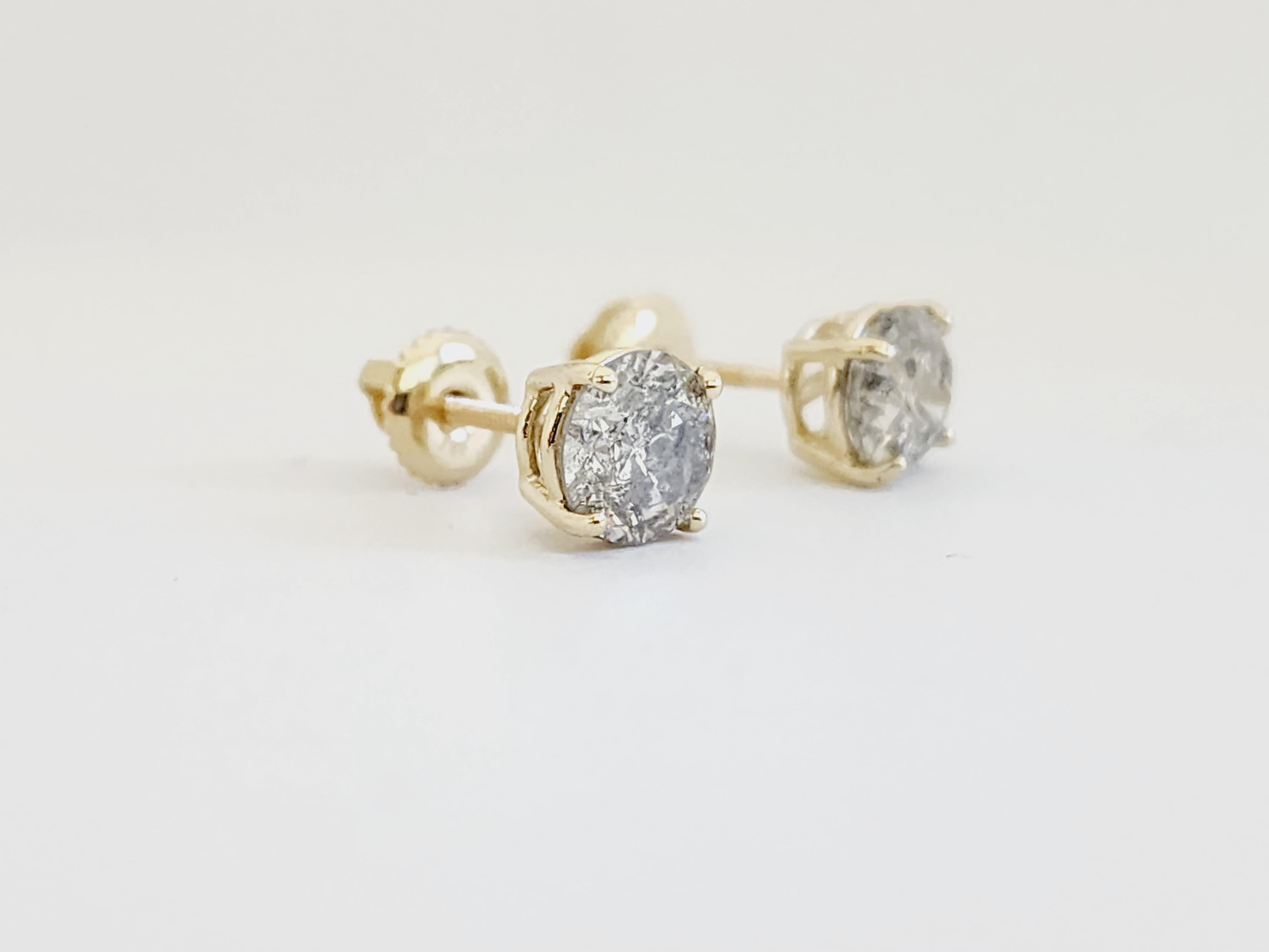 Round Cut 2.03 Carat Natural Diamond Round Studs Yellow Gold 14 Karat