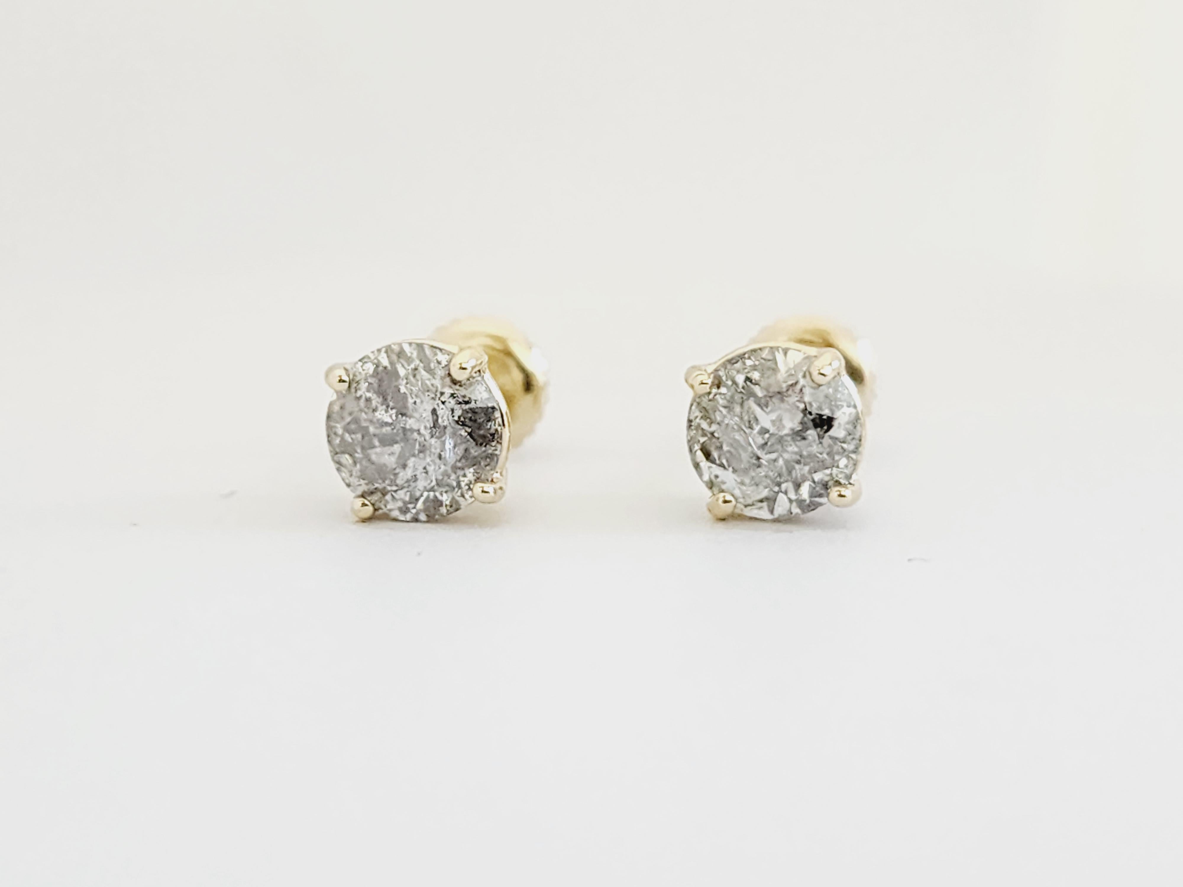2.03 Carat Natural Diamond Round Studs Yellow Gold 14 Karat In New Condition In Great Neck Plaza, NY