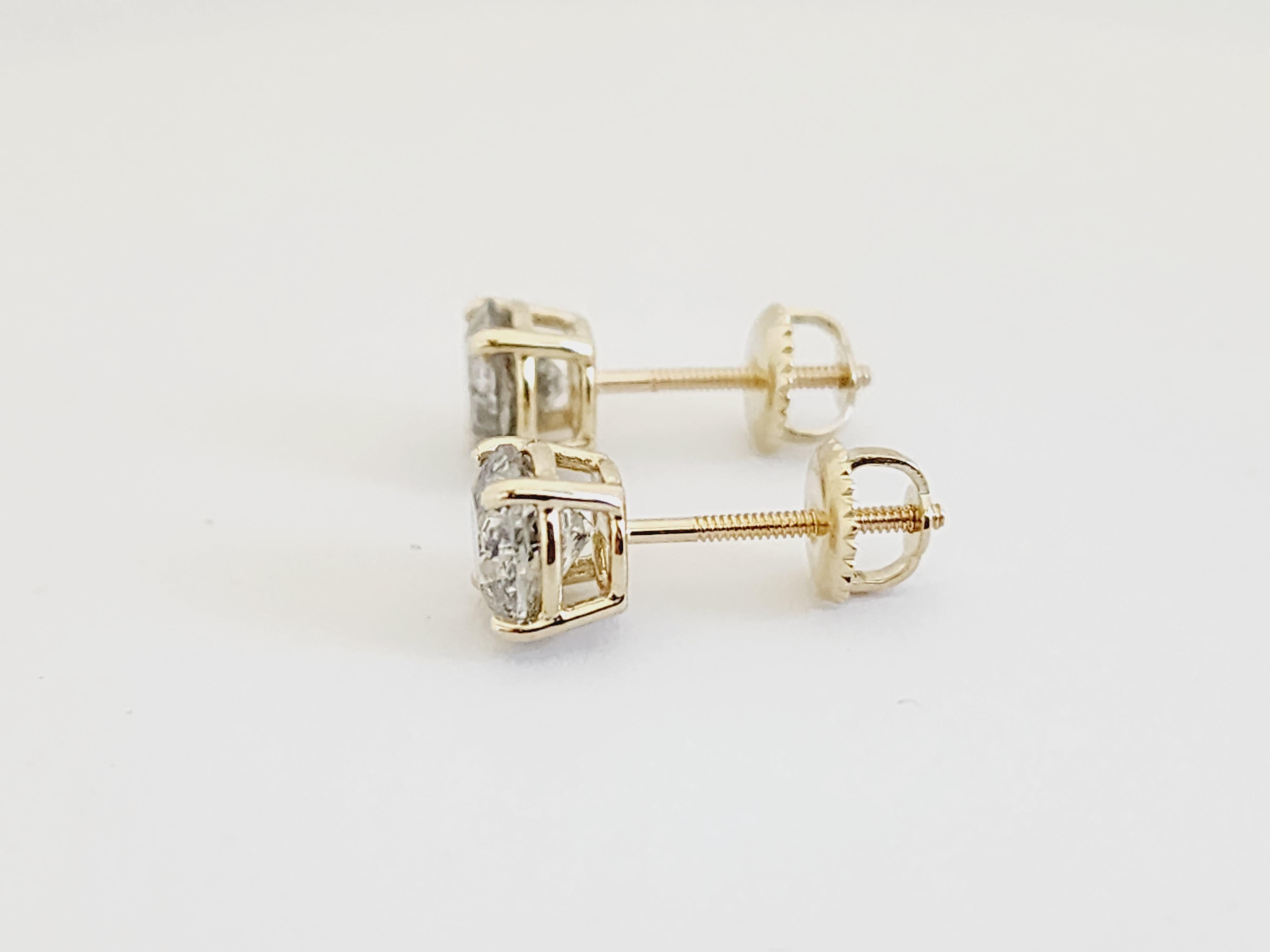2.03 Carat Natural Diamond Round Studs Yellow Gold 14 Karat 1