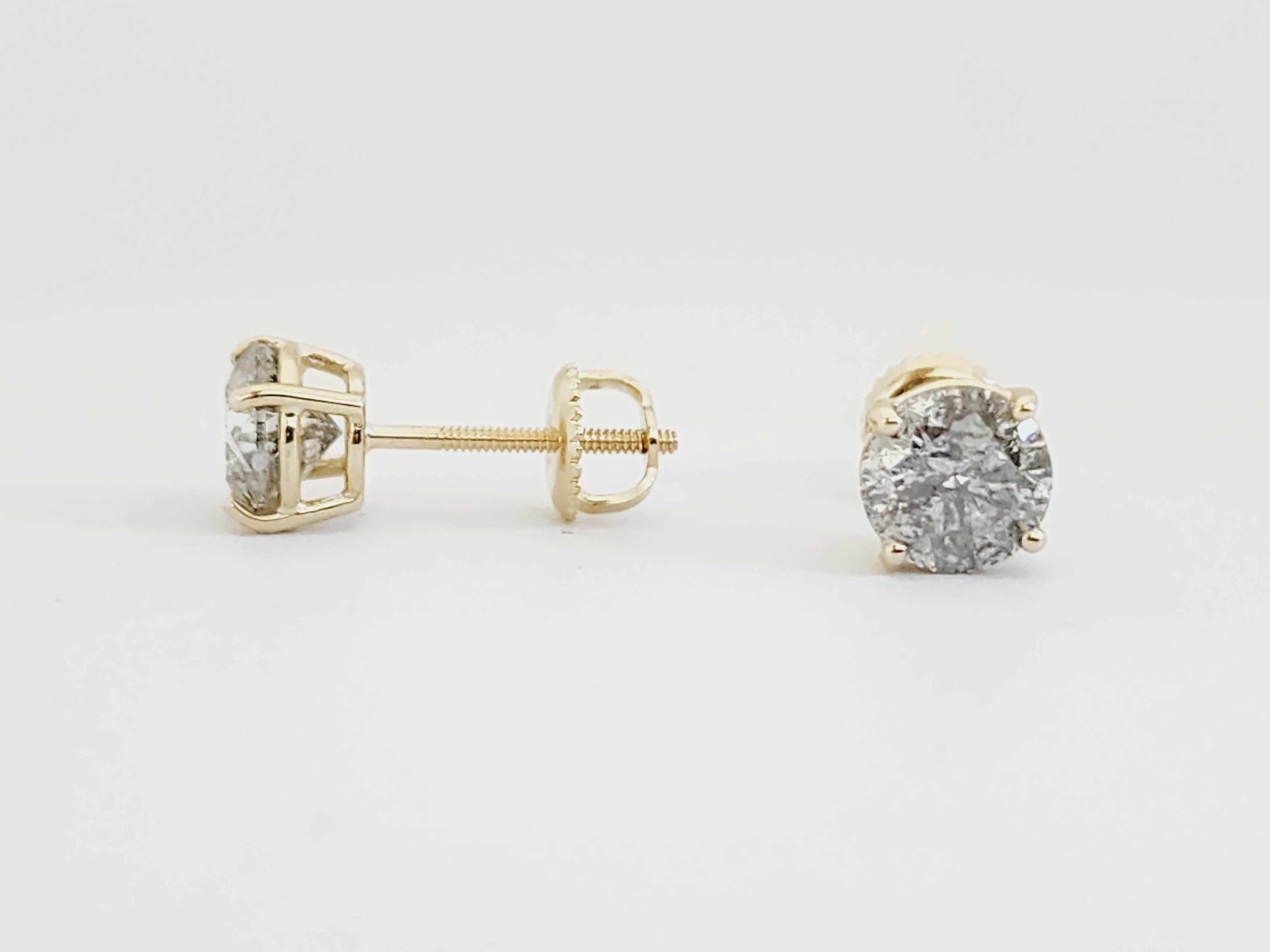 2.03 Carat Natural Diamond Round Studs Yellow Gold 14 Karat 3