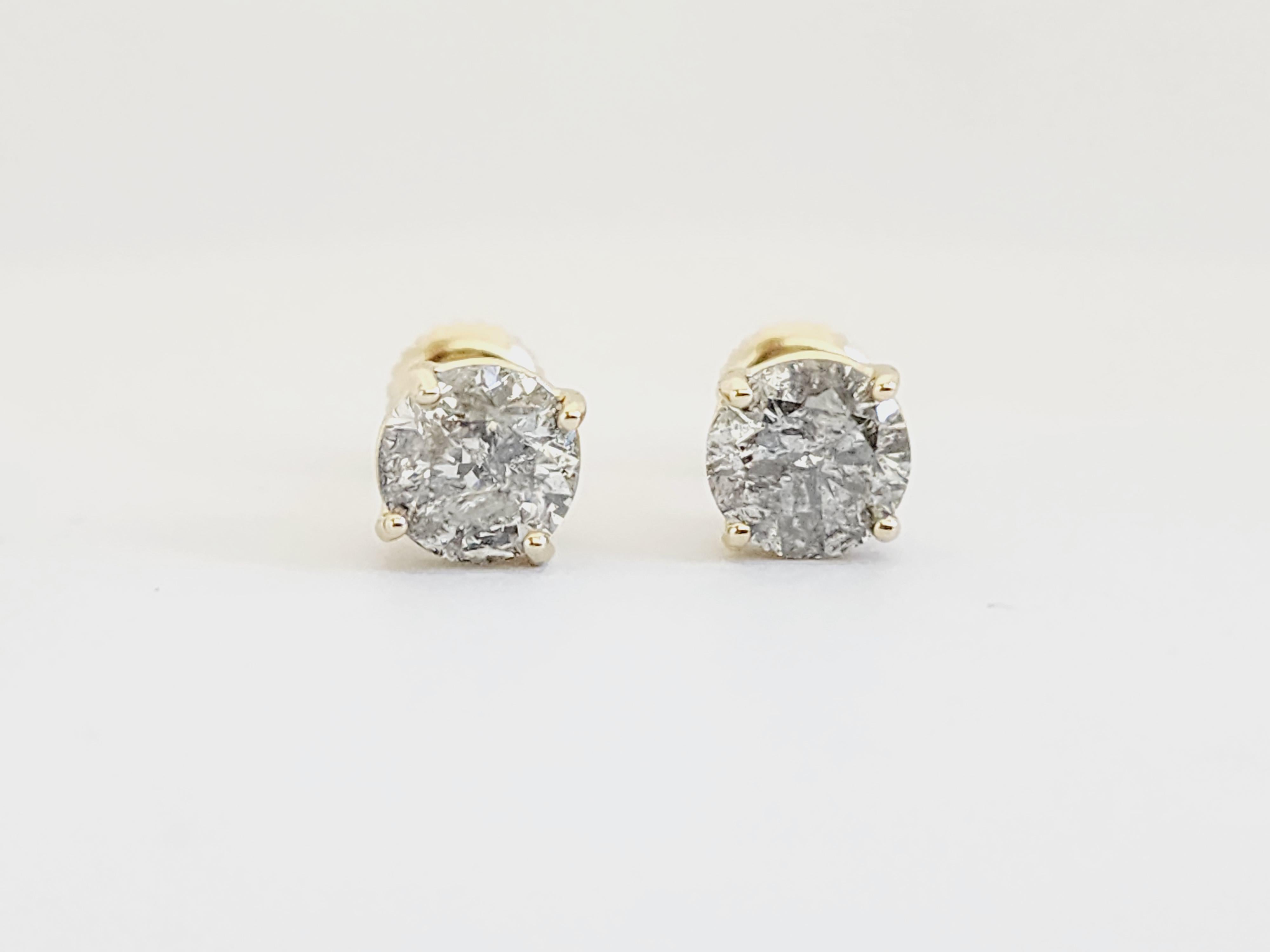 2.03 Carat Natural Diamond Round Studs Yellow Gold 14 Karat 4