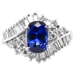 2.03 Carat Natural Sapphire and Diamond Ring Set in Platinum