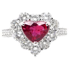 2.03 Carat Natural Unheated/Untreated Ruby and Diamond Halo Ring Set in Platinum