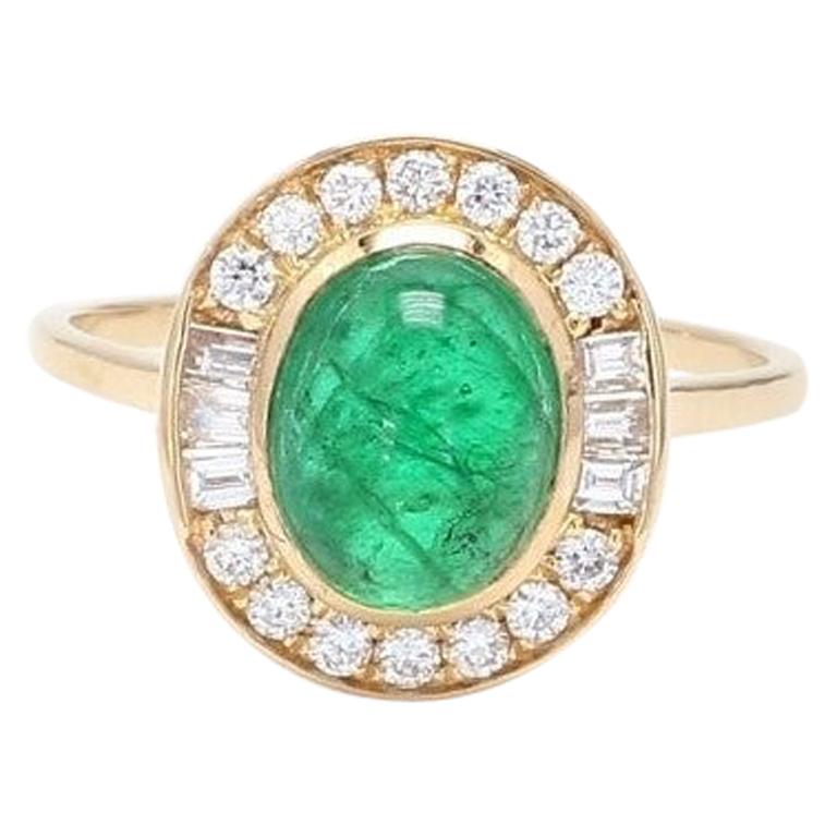 2.03 Carat Oval Cabochon Emerald Diamond 18 Karat Yellow Gold Fashion Ring