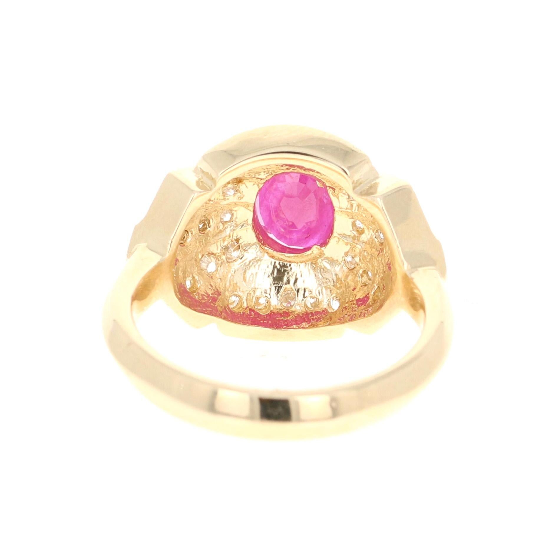 2.03 Carat Oval Cut Burmese Ruby Diamond 14 Karat Yellow Gold Ring In New Condition For Sale In Los Angeles, CA