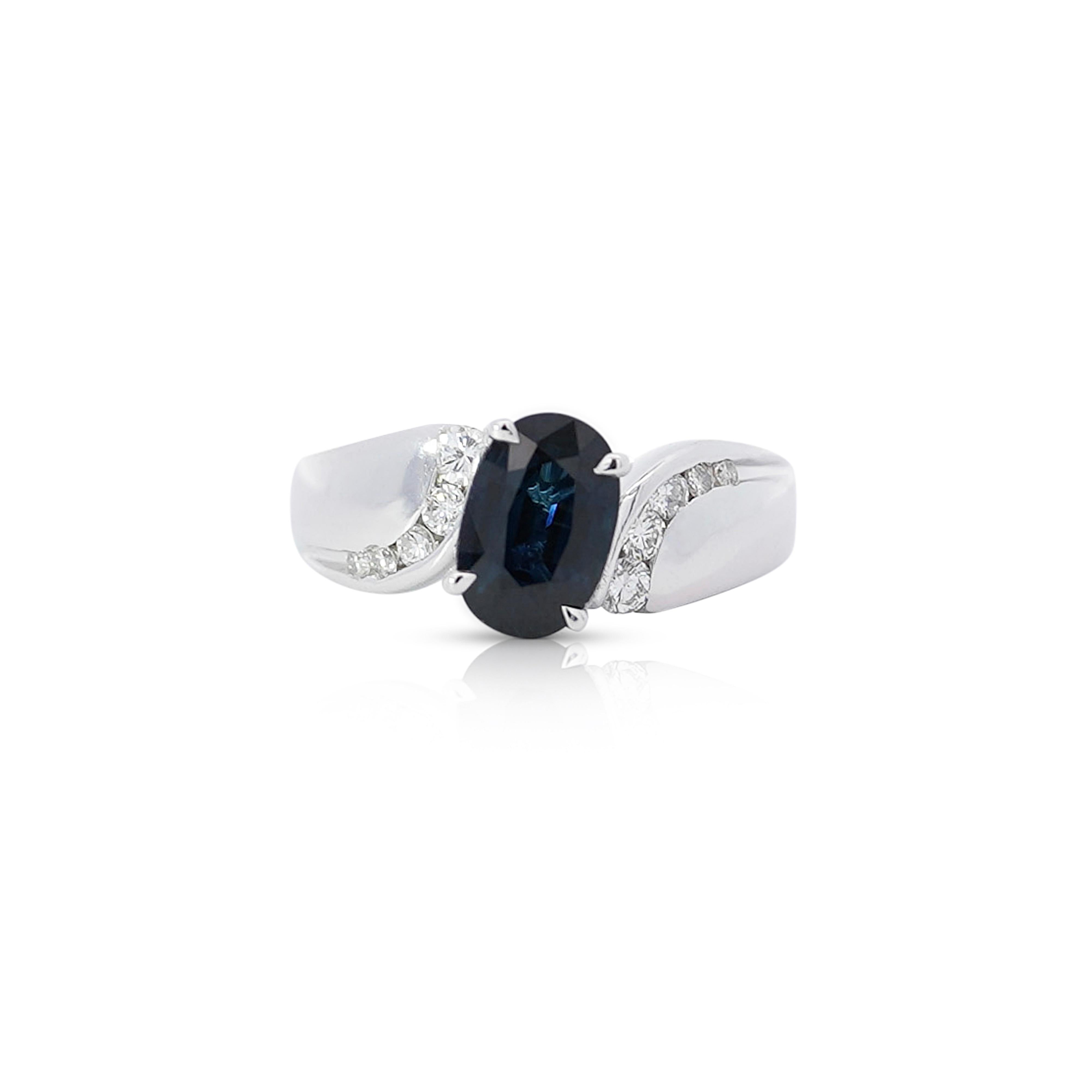 2.03 Carat Oval Cut Sapphire with Diamond Accent Bypass Platinum Ring For Sale 5
